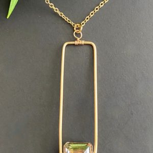 Gold Rectangle Drop Crystal Necklace