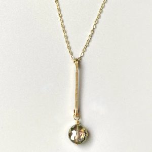 Gold Bar w/ Round Green Faceted Crystal Pendant