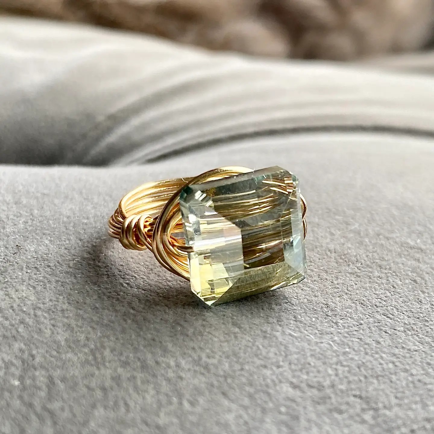 Olive Green Square Crystal Ring